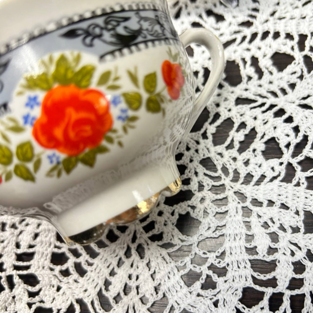 Чайная пара Довбышского ФЗ 1974-84гг Фарфор с цветочной деколью "Розы", золото. Картинка 4